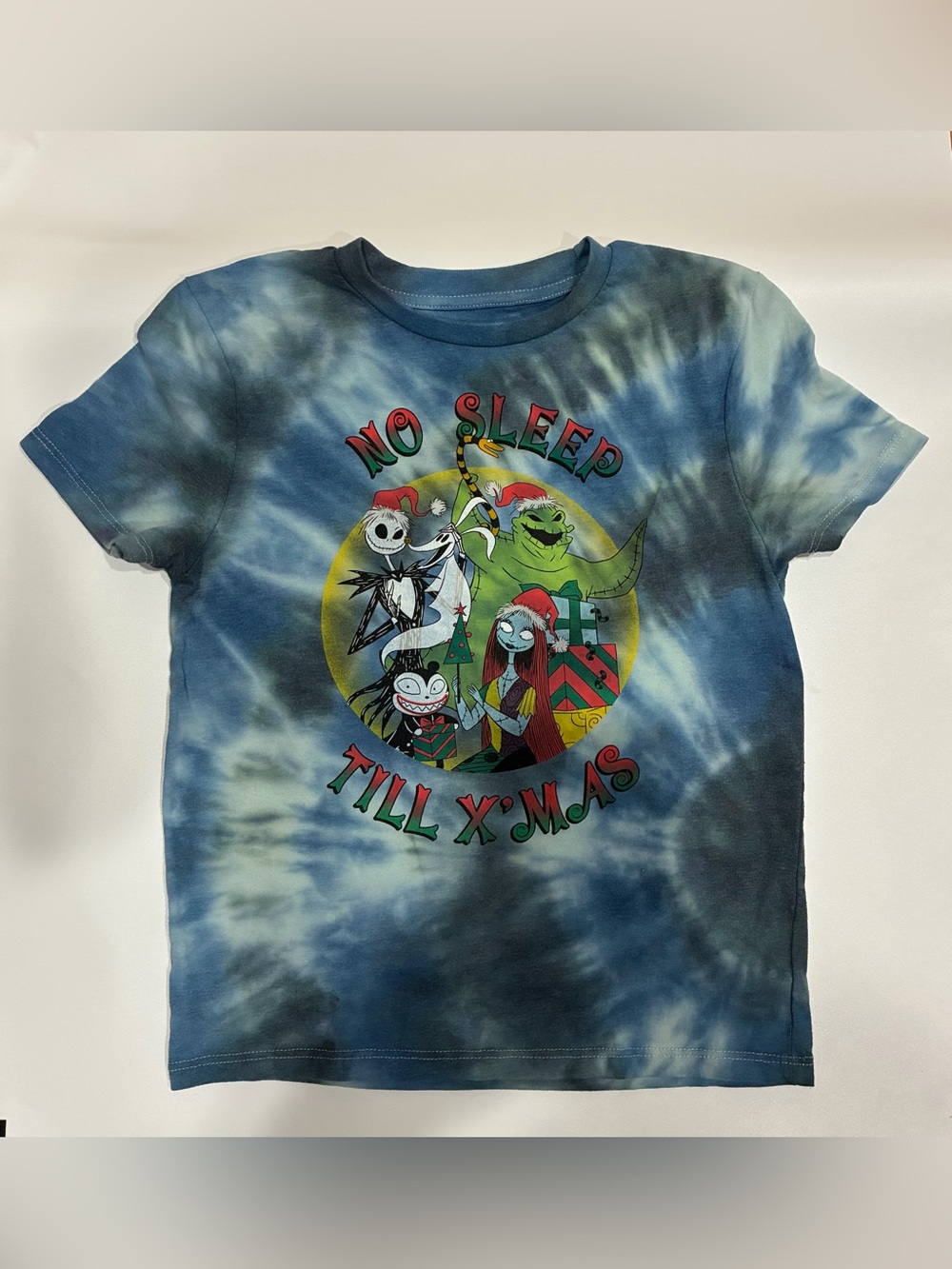 Custom Disney Blue Tie-Dye 'No Sleep Till X'mas' Nightmare Before Christmas Tee